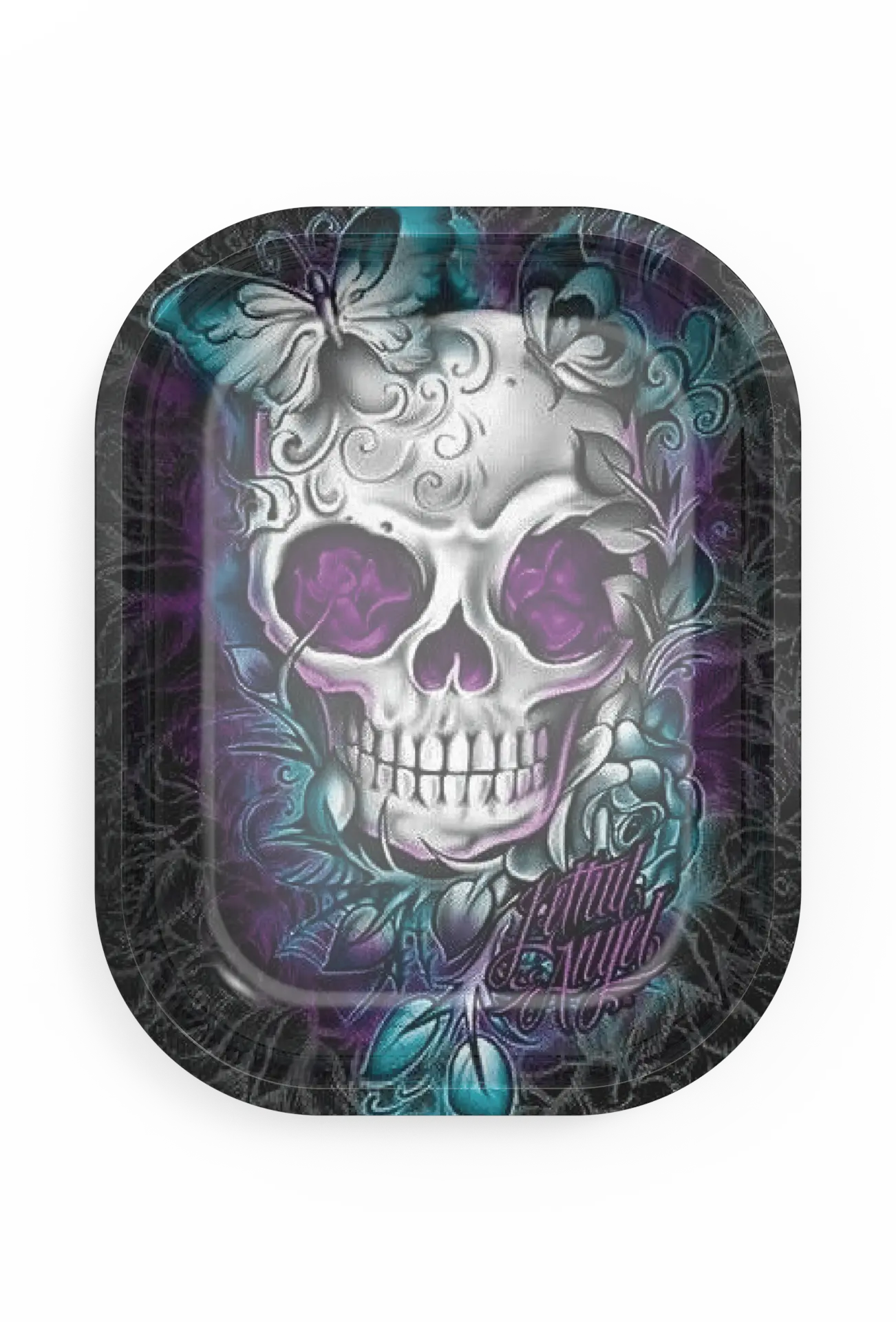 [T-1401-30] Rolling Tray18*14*1.5cm (Skull With Butterfly)