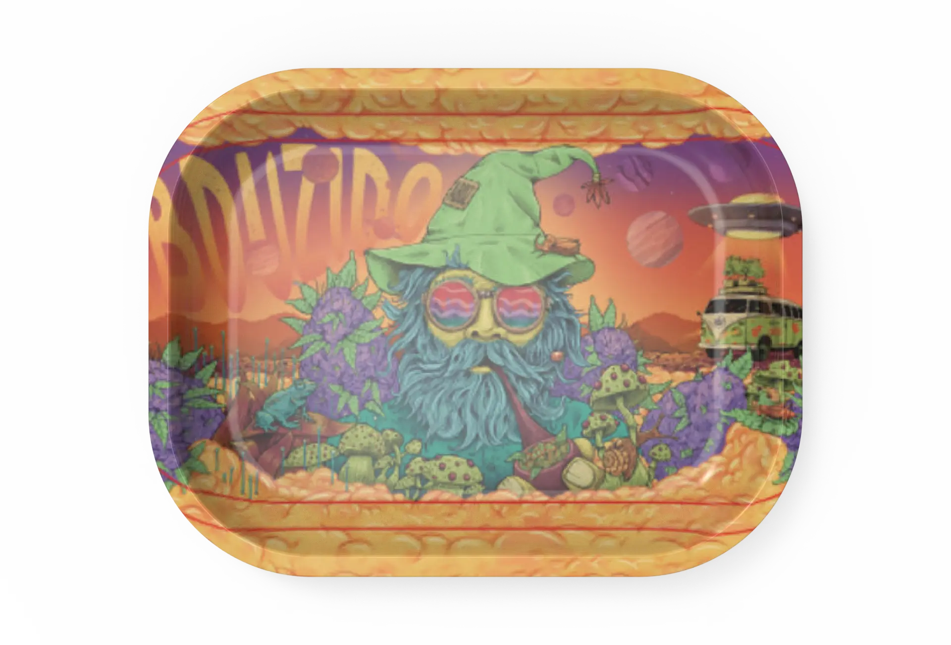 [T-1401-44] Rolling Tray18*14*1.5cm (Trippy Hippie UFO)