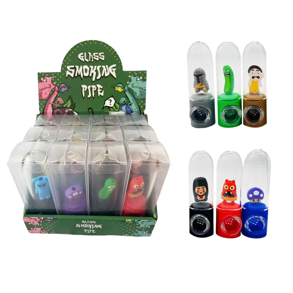 [T-1446-03] Hand Pipe Silicone With Glass 3Design Mix 12Pcs/Display (Design 3)