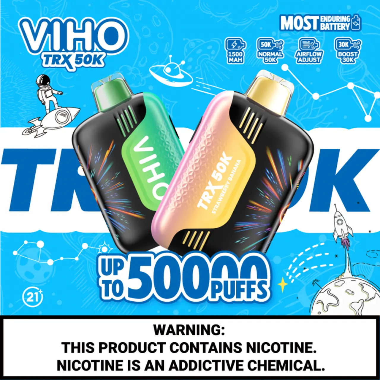 [T-1453-12] VIHO TRX 50K Disposable Vape 100ML 5PK (Lemon Refresher)