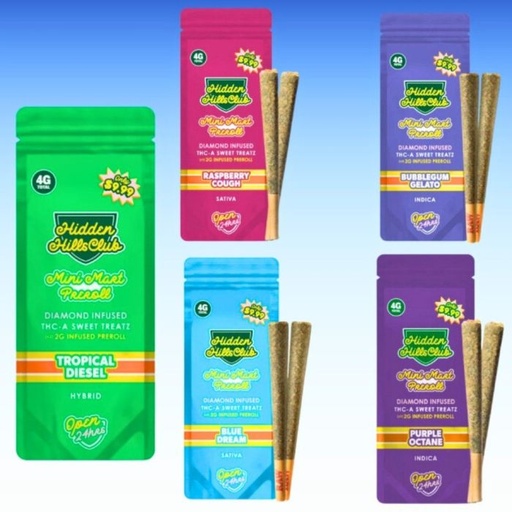 [T-1482-04] Hidden Hills THCA Mini Mart Pre-Rolls 2-Pack – 4G (RASPBERRY  COUGH)