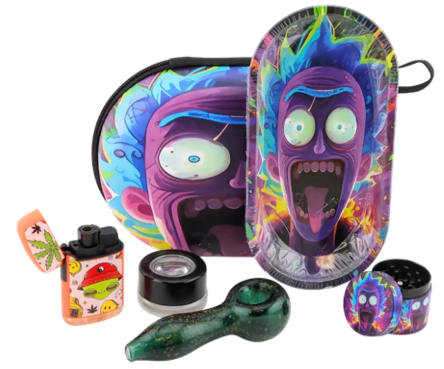 [T-1493-02]  Oval Bag Glass Smoking Pipe Set (Rick Losing  It)