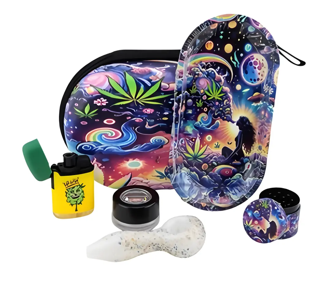 [T-1493-03]  Oval Bag Glass Smoking Pipe Set (Queen Of Smoke)