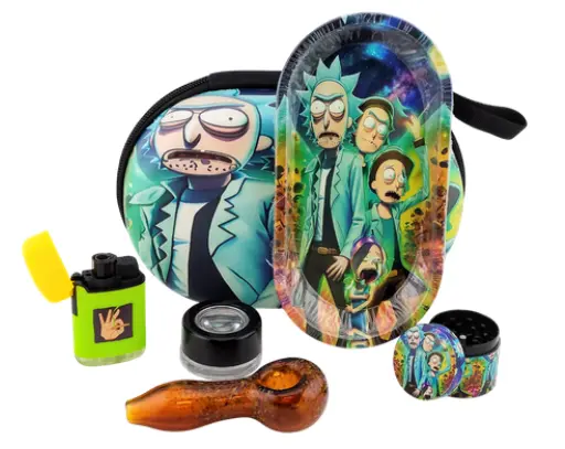 [T-1493-05]  Oval Bag Glass Smoking Pipe Set (Rick Universe)