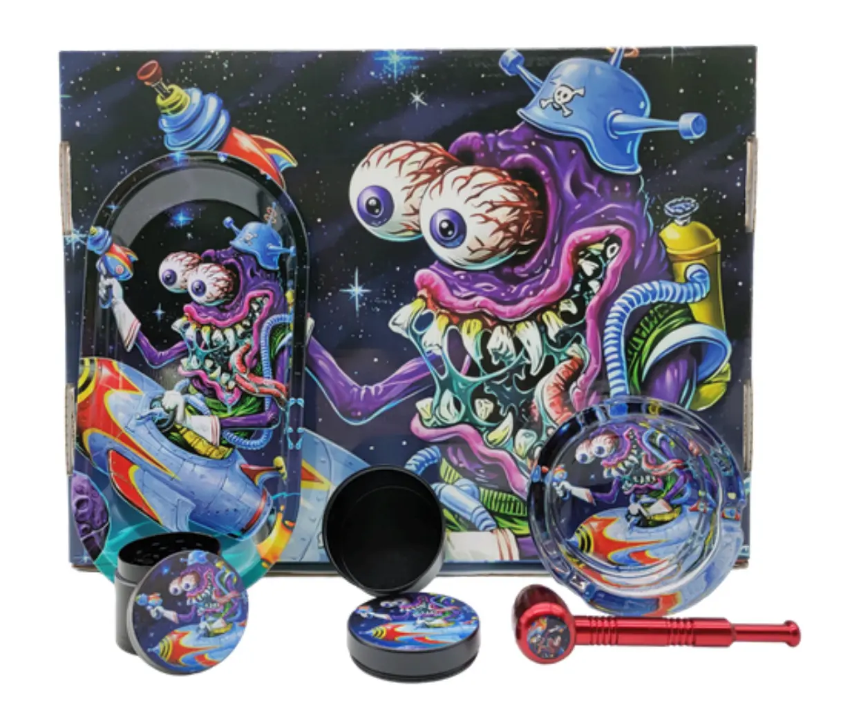 [T-1504-02] Smoking Kit Round Ashtray 4-Piece kit (Design 1)