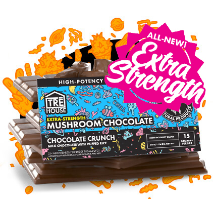 [T-1520-02] TRE HOUSE MAGIC MUSHROOMS Extra Strength CHOCOLATE BAR 10PK a Box (Chocolate Crunch)