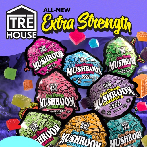 [T-1521-03] TRE HOUSE MUSHROOM  Extra Strength GUMMIES 15ct 10PK Box (Strawberry Dream)