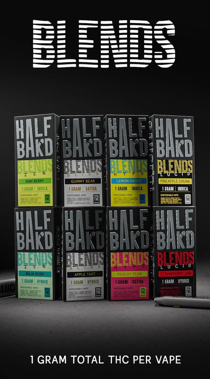[T-1547-05] Half Bak'd Live Resin SAUCE'D Blends 1G Disposable 5PK  (Lucid - Pineapple Chunk)