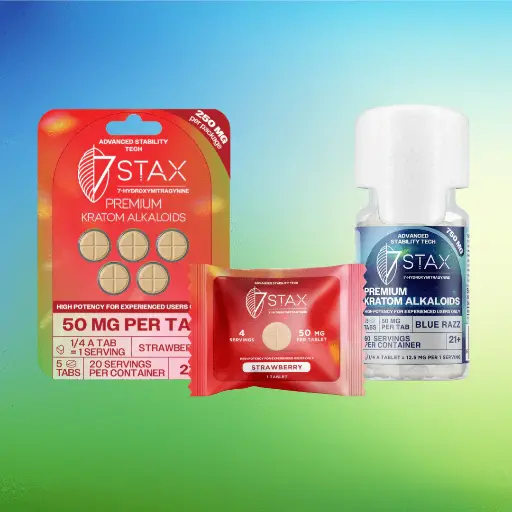[10146-02] 7Stax Premium 7-OH Kratom Alkaloid Tablets 50MG Per Tablet (250mg – 5 Count) (Raspberry)