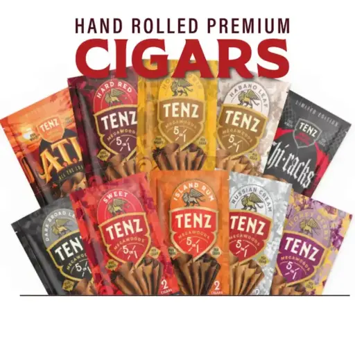 [T-1566-05] TENZ Zig-Zag Cigar Display of 8 (Hard Red)