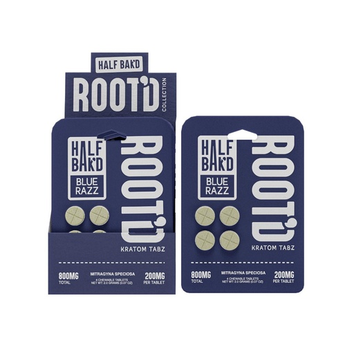 [T-1570-01] Half Baked Root'd Kratom Tabz 200mg tap 4 Taplets 10ct (Blue Razz)