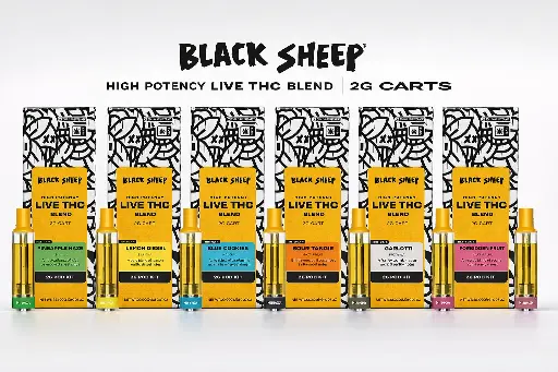 [T-1638-01] Black Sheep Live THC Blend Vape Cartridge 2g 12ct (Blue Cookies)
