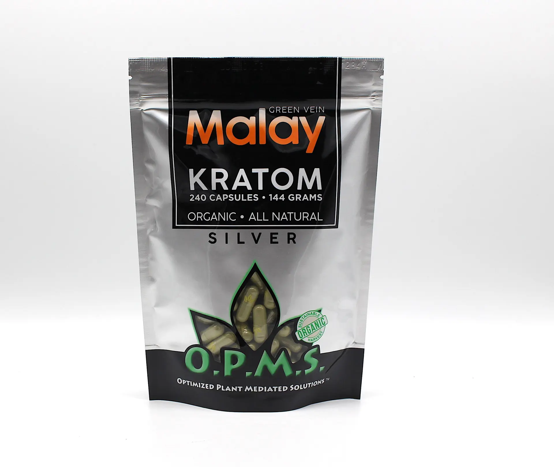 [Q-3026] OPMS  SILVER - GREEN VEIN MALAY 144G 240 CAPS KRATOM