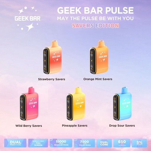GEEK BAR PULSE 15000 PUFF  Drop Savers 16ML 5PK
