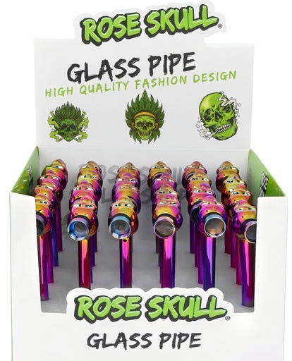 [T-1379] Clover Rose Skull Glass Pipe Ghost Head 24PC A Display